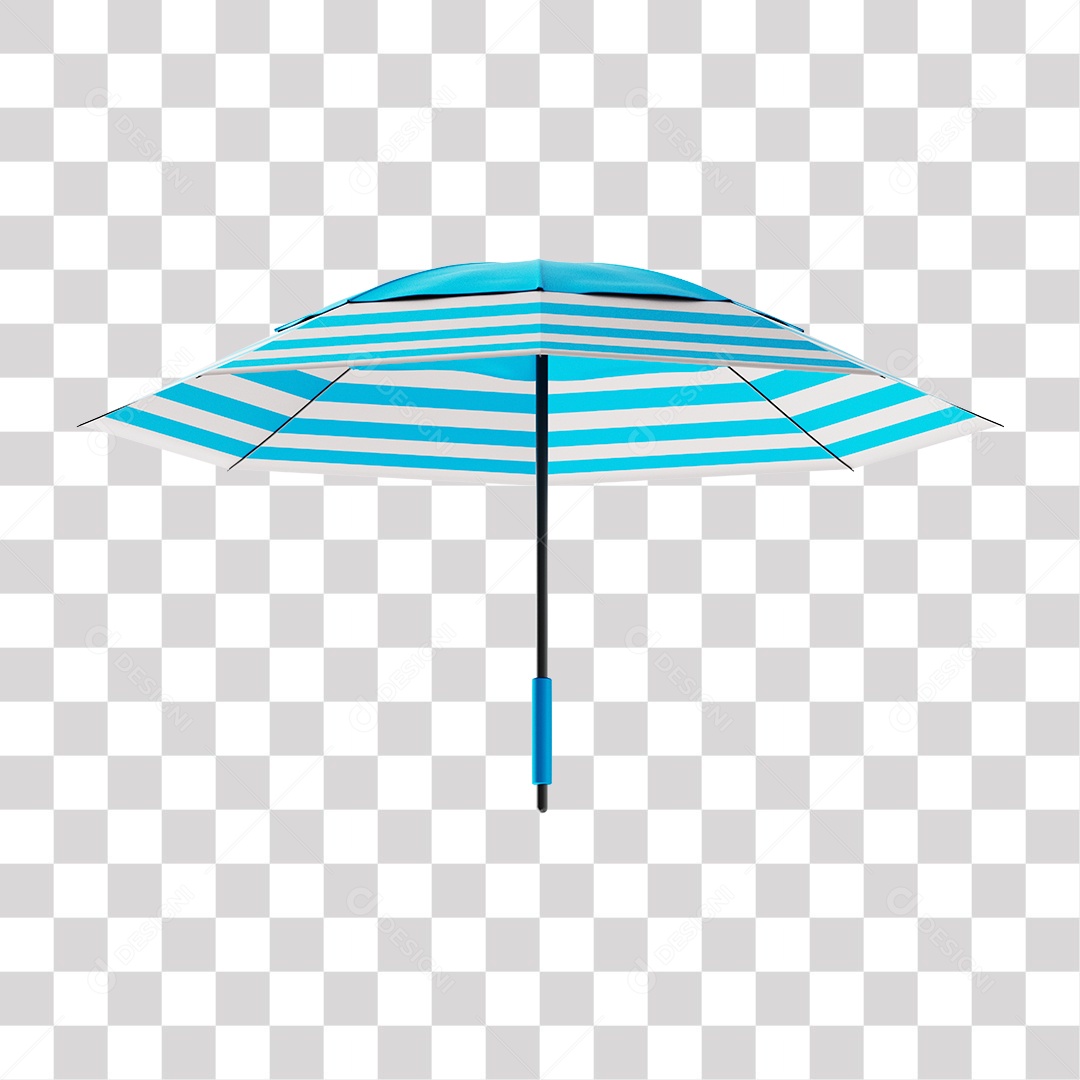 Guarda Chuva de Praia Azul e Branco Elemento 3D PNG Transparente