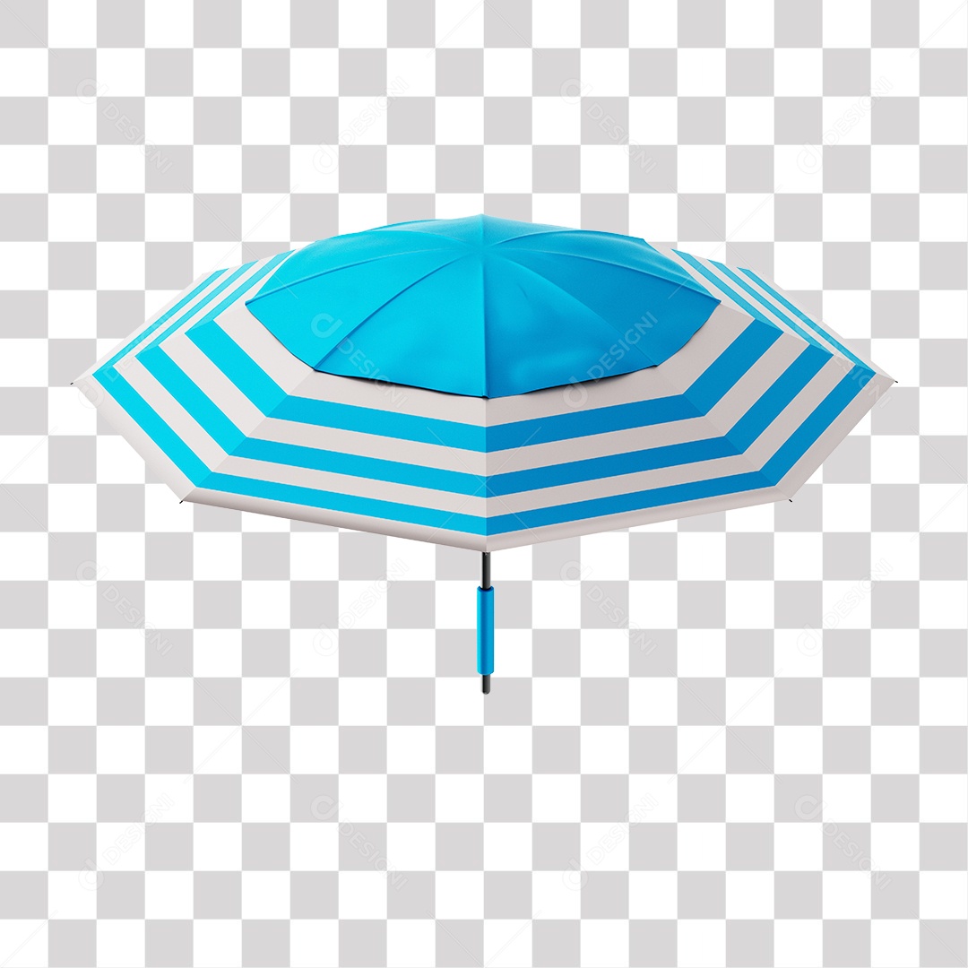 Guarda Chuva de Praia Azul e Branco Elemento 3D PNG Transparente