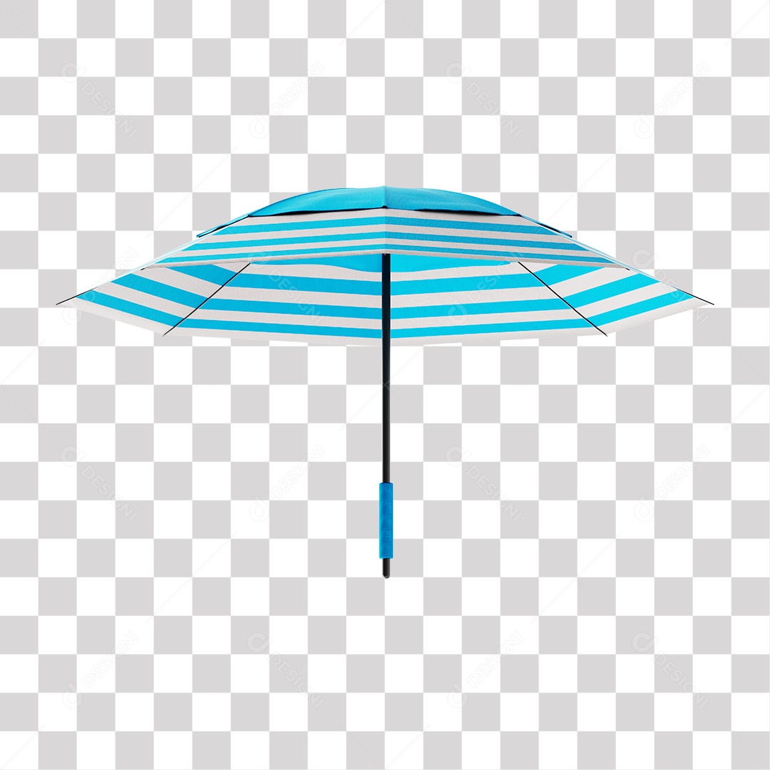 Guarda Chuva de Praia Azul e Branco Elemento 3D PNG Transparente
