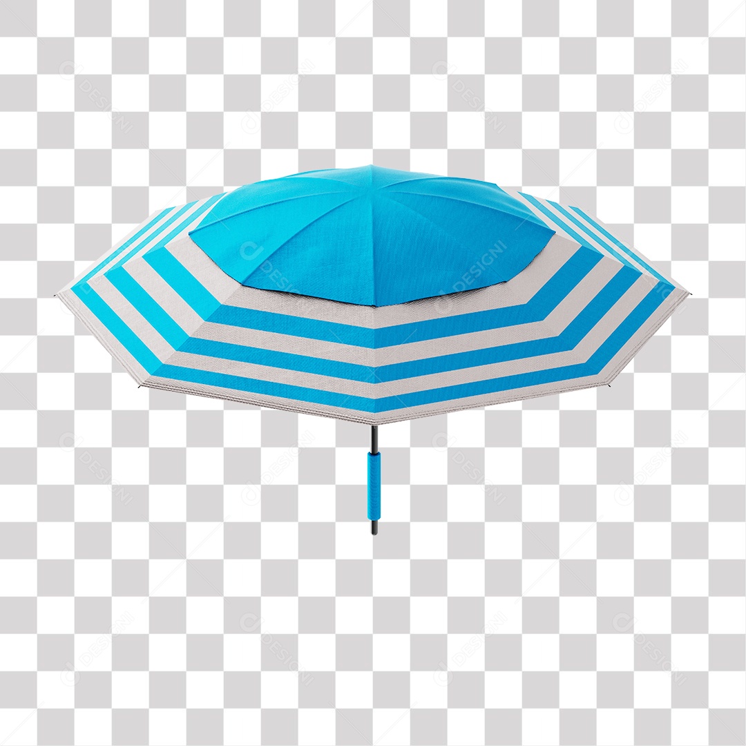 Guarda Chuva de Praia Azul e Branco Elemento 3D PNG Transparente