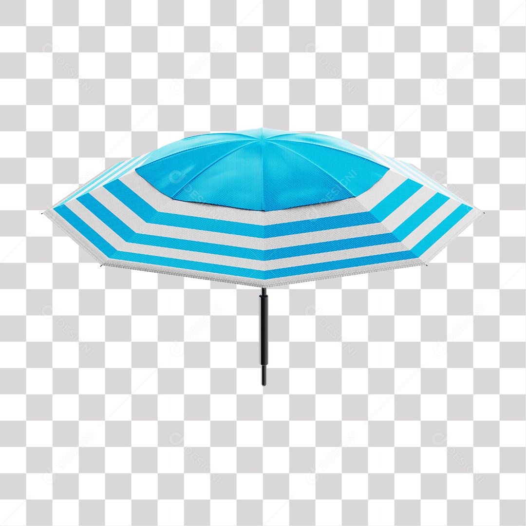 Guarda Chuva de Praia Azul e Branco Elemento 3D PNG Transparente