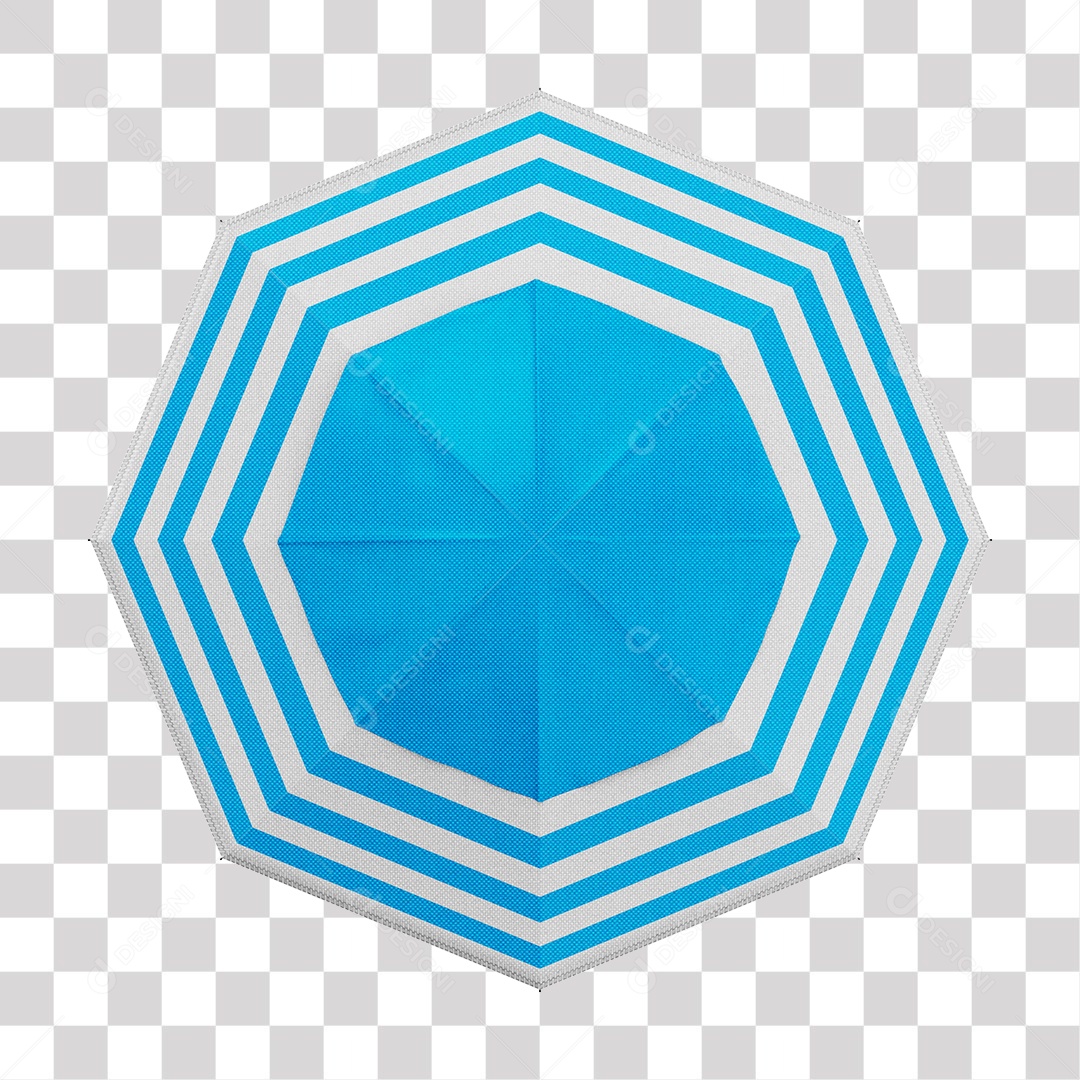 Guarda Chuva de Praia Azul e Branco Elemento 3D PNG Transparente