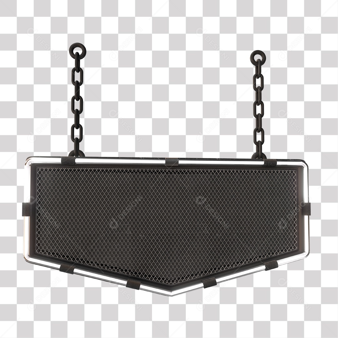 Placa Metálica Com Correntes e Luzes Neon Elemento 3D PNG Transparente