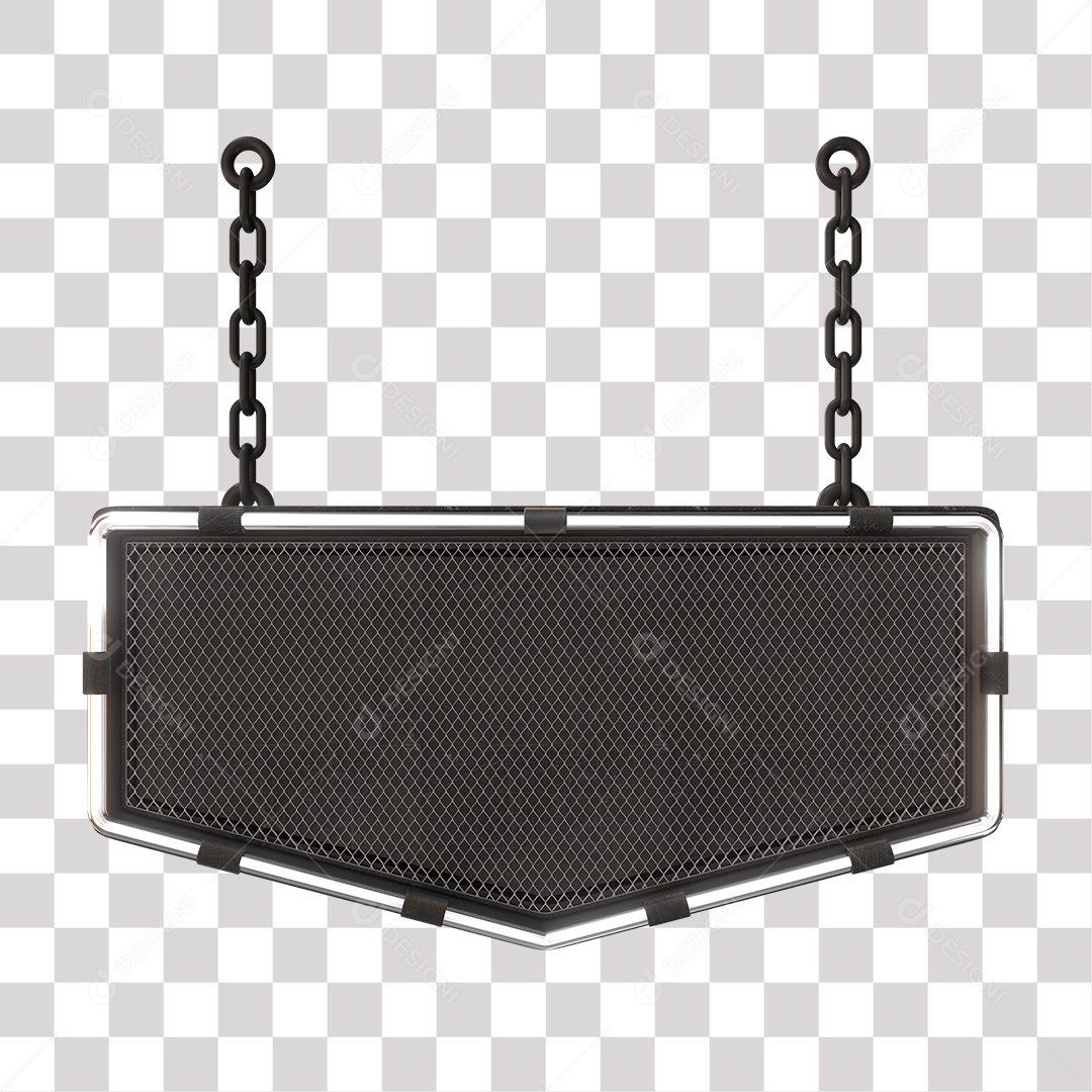 Placa Metálica Com Correntes e Luzes Neon Elemento 3D PNG Transparente