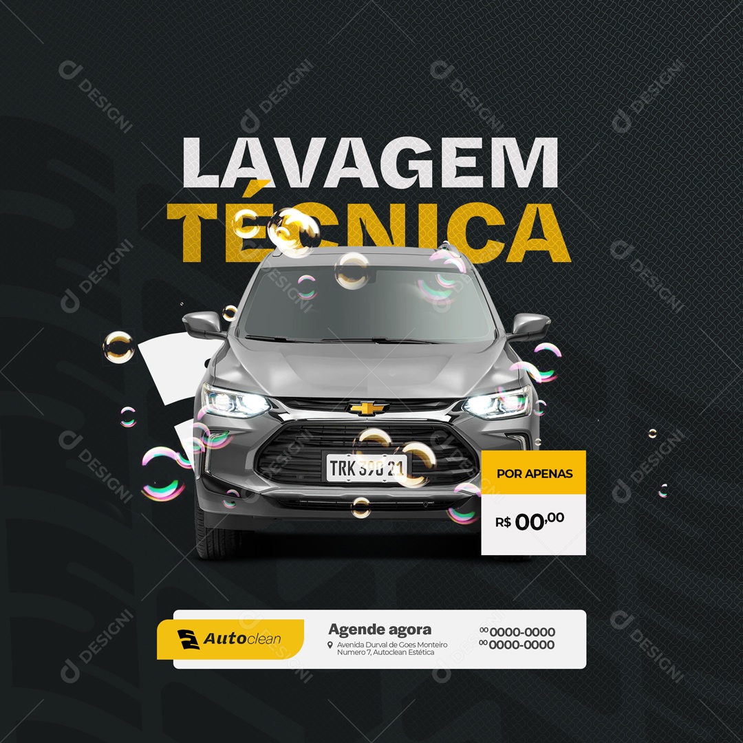 Estética Automotiva Lavagem Técnica Social Media PSD Editável