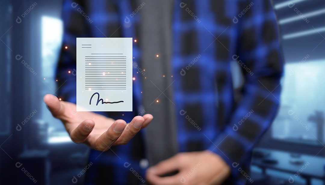 Documento digital on-line Assinatura eletrônica, escritório sem papel de gerenciamento