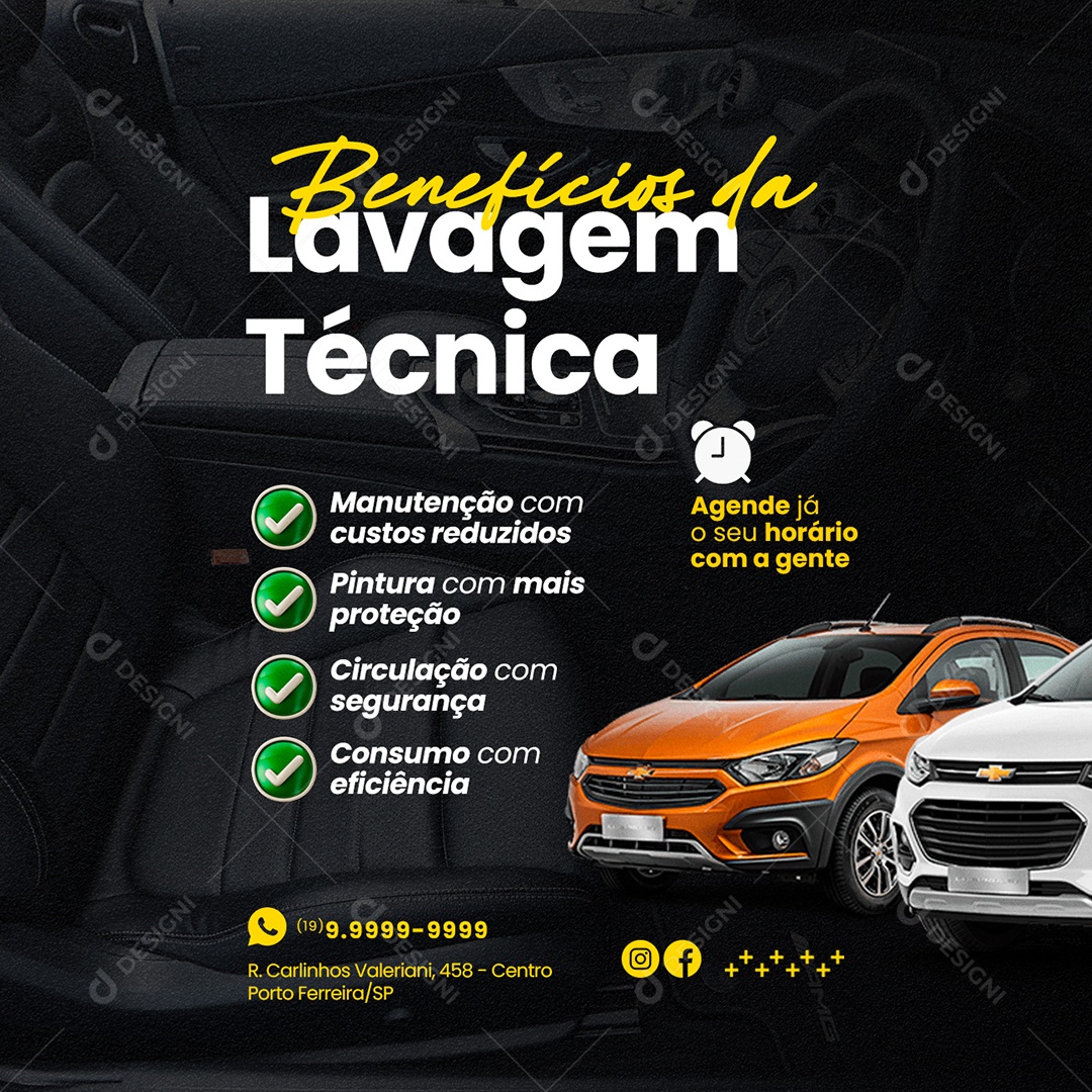Benefícios da Lavagem Técnica Estética Automotiva Social Media PSD Editável
