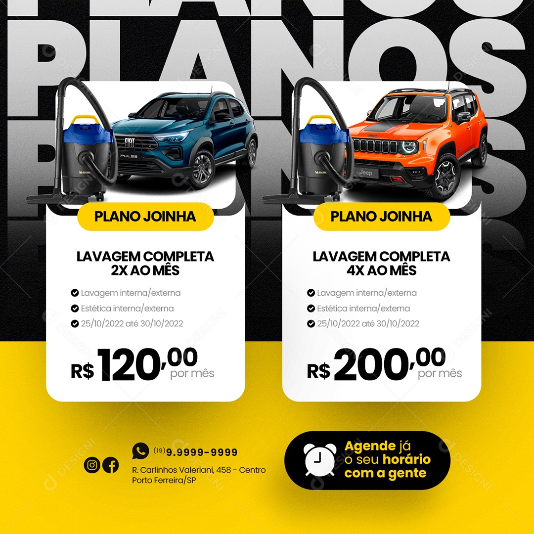 Planos Lavagem Completa Estética Automotiva Social Media PSD Editável