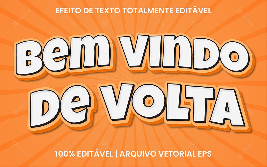 Efeito de Texto 3D Bem Vindo de Volta EPS Editável