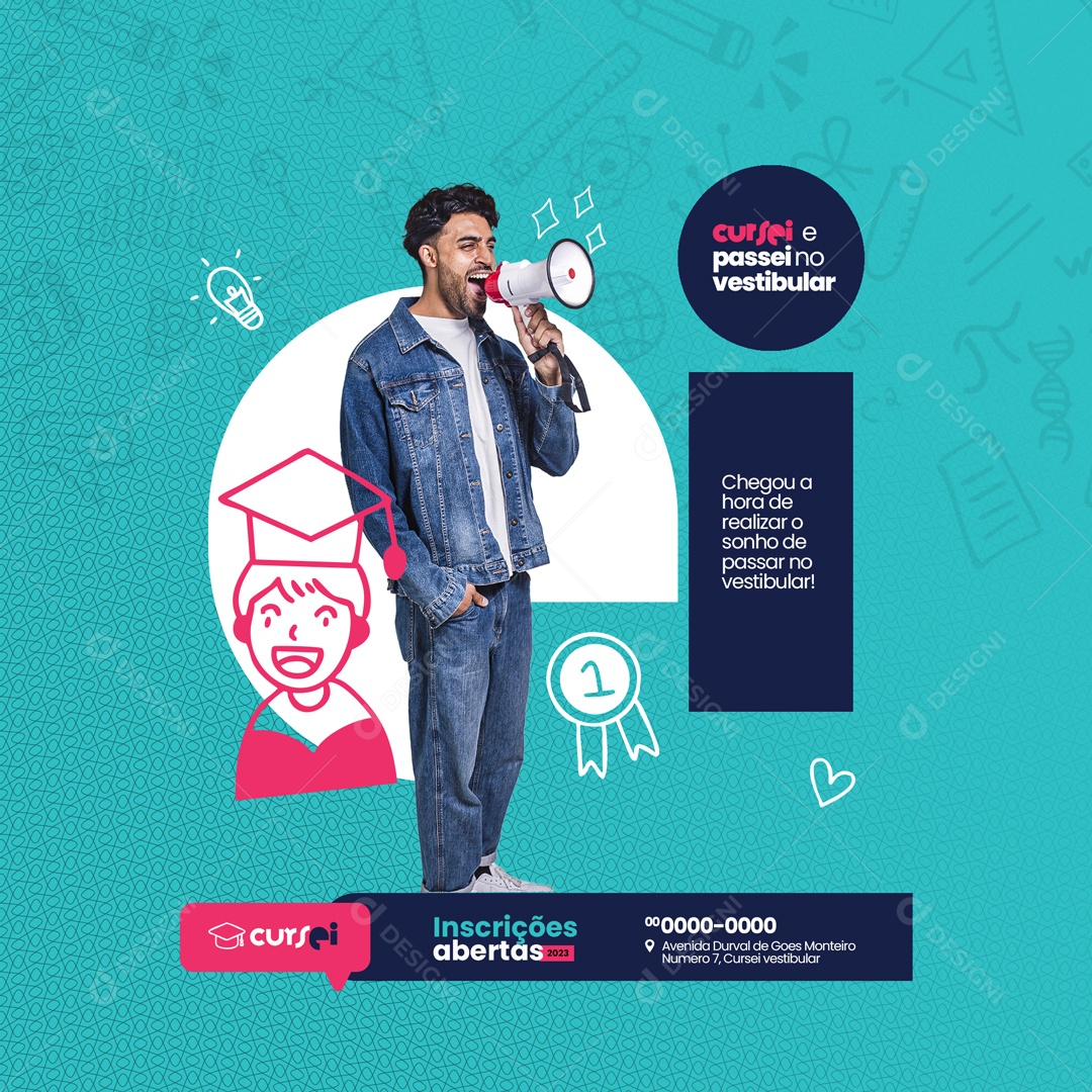 Cursinho Pré Vestibular Inscrições Abertas Social Media PSD Editável