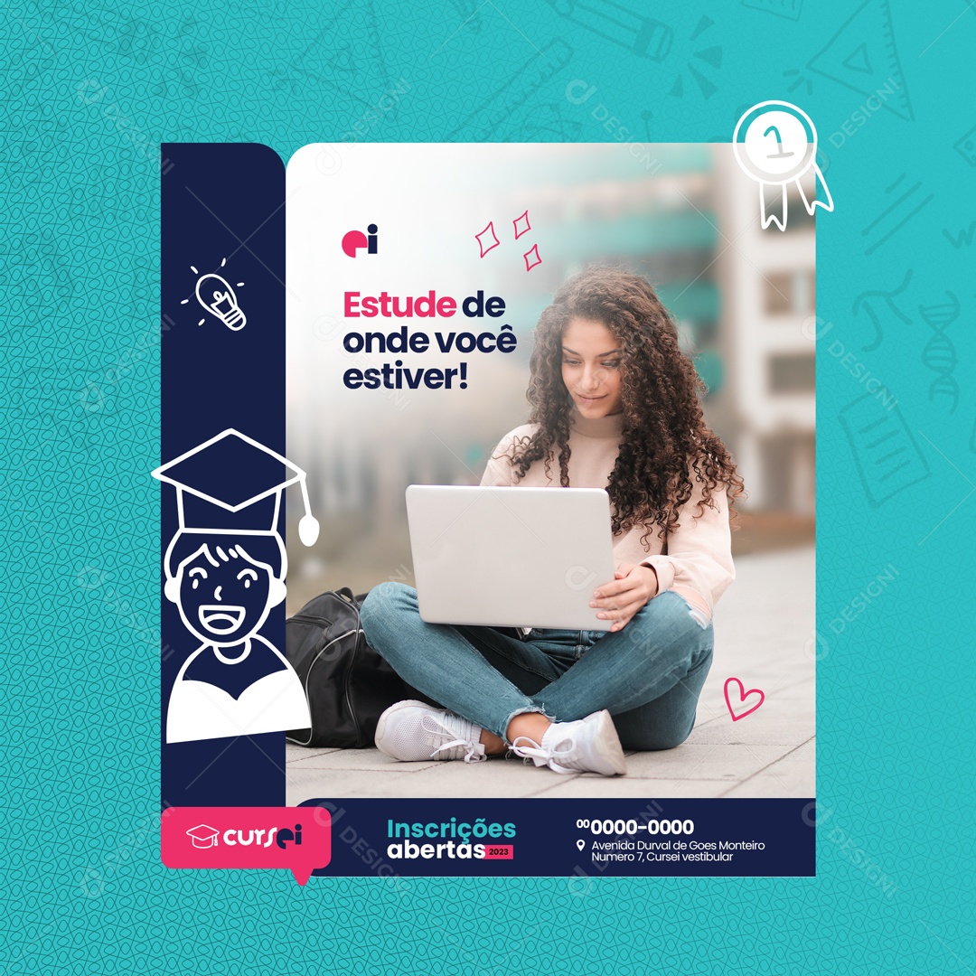 Estude de onde você Estiver! Cursinho Pré Vestibular Social Media PSD Editável
