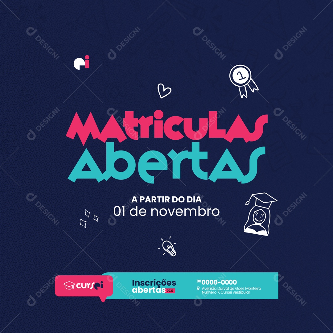 Matrículas Abertas Cursinho Pré Vestibular Social Media PSD Editável