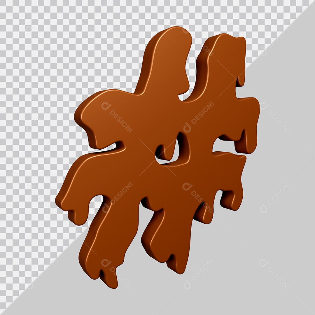 Elemento 3D Para Composição Símbolo de Hashtag Textura De Chocolate PSD