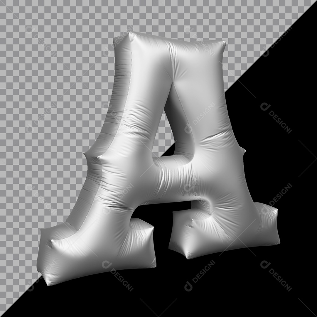 Letra A Balão Prata Elemento 3D Para Composição PSD