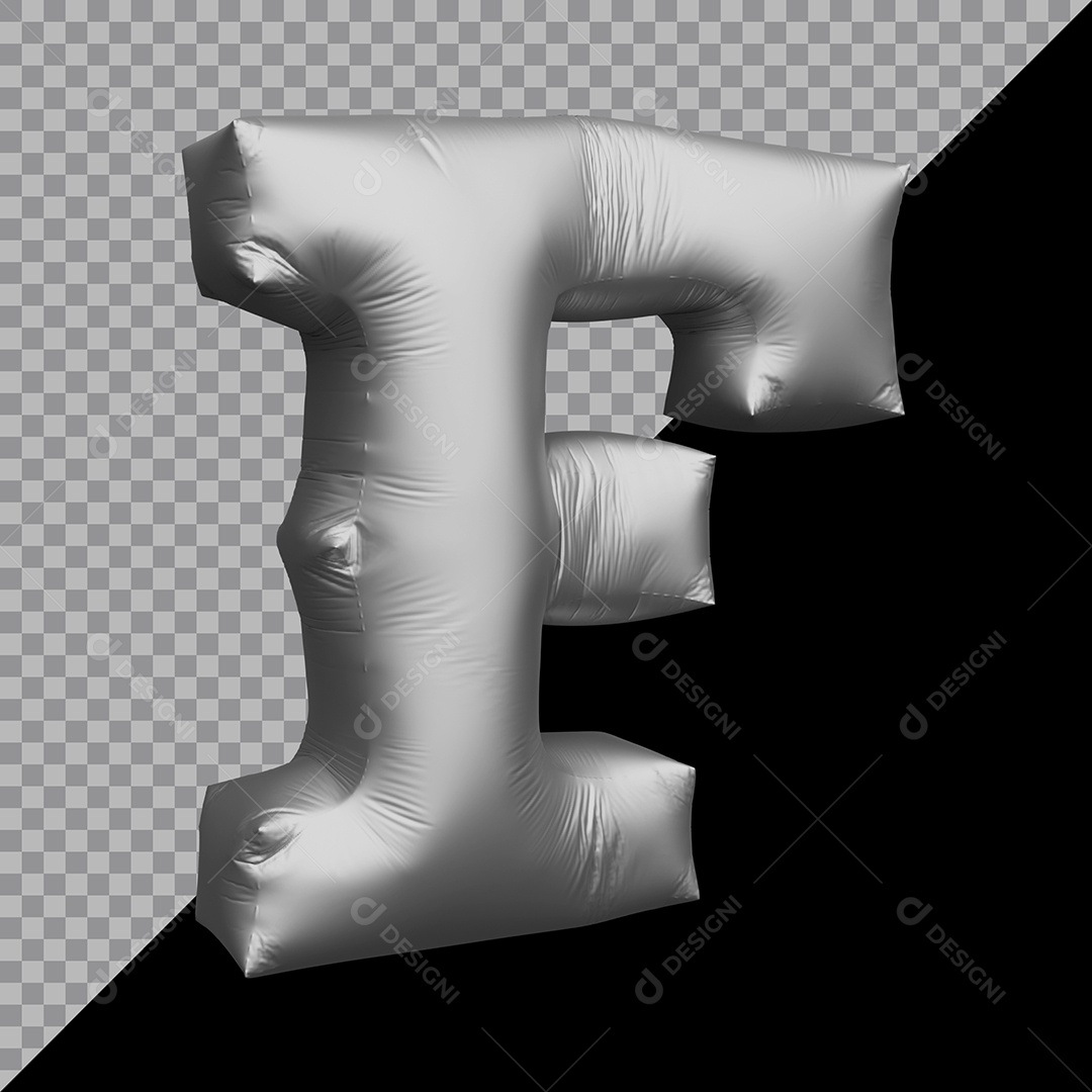 Letra F Balão Prata Elemento 3D Para Composição PSD