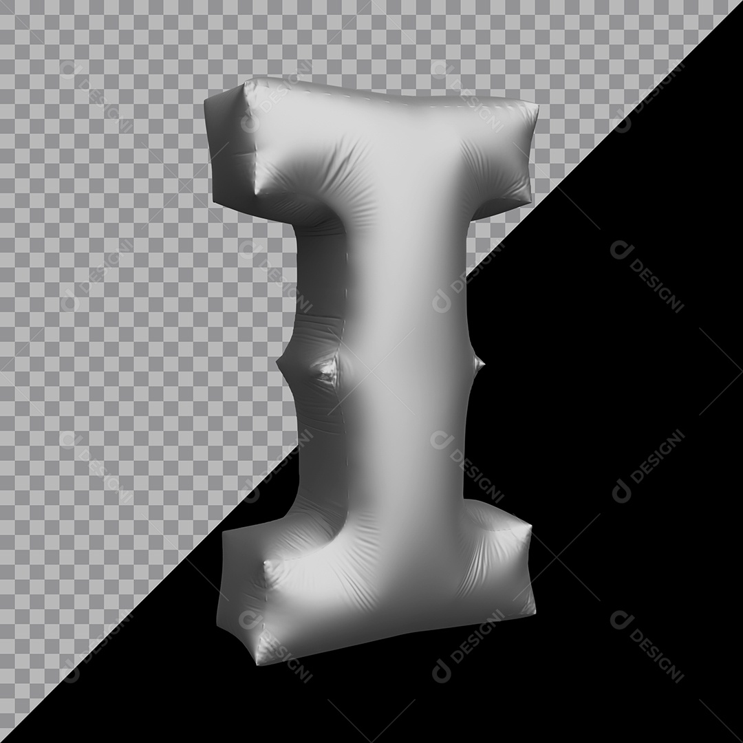 Letra I Balão Prata Elemento 3D Para Composição PSD