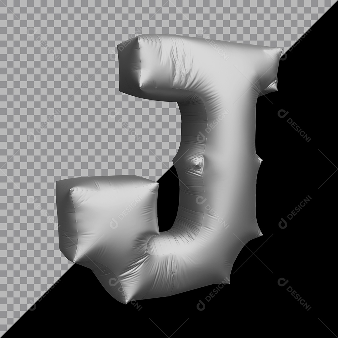 Letra J Balão Prata Elemento 3D Para Composição PSD