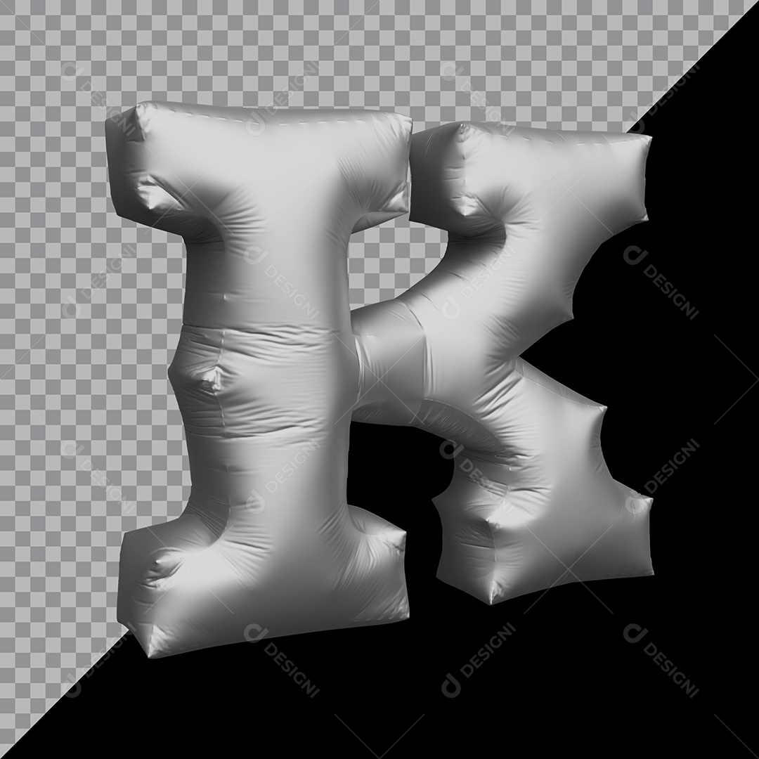 Letra K Balão Prata Elemento 3D Para Composição PSD