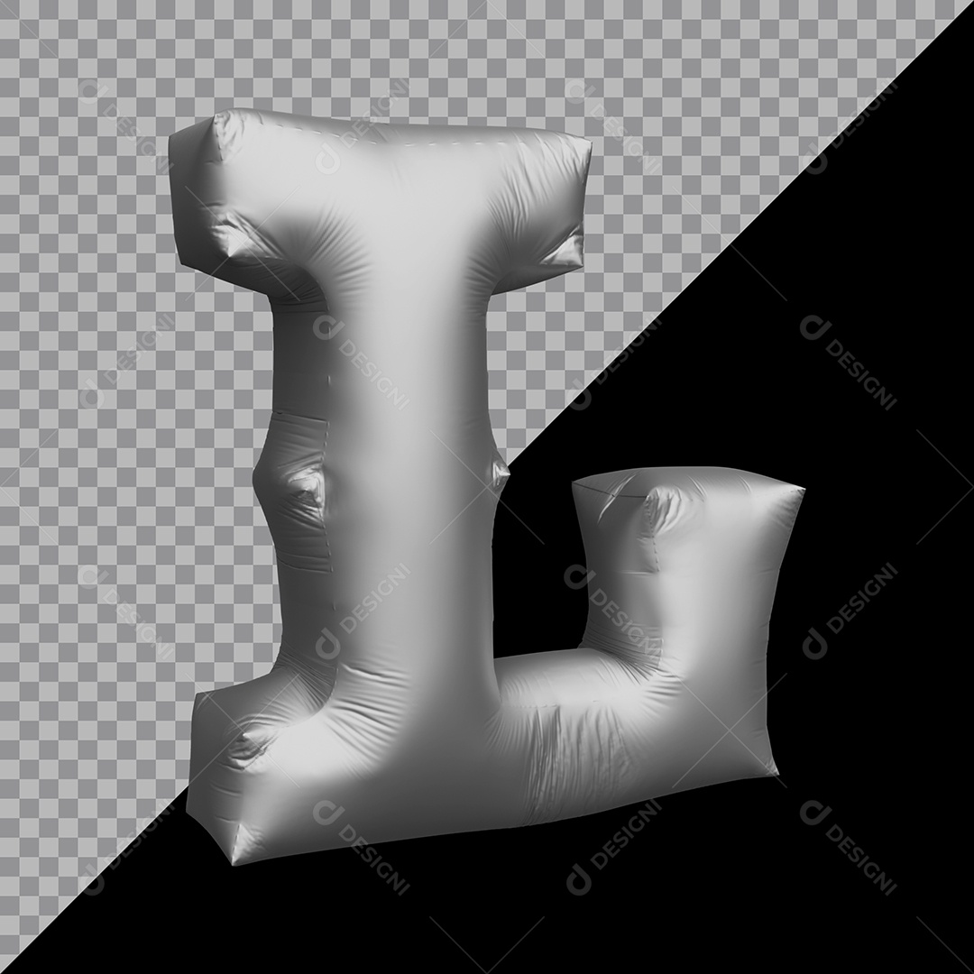 Letra L Balão Prata Elemento 3D Para Composição PSD