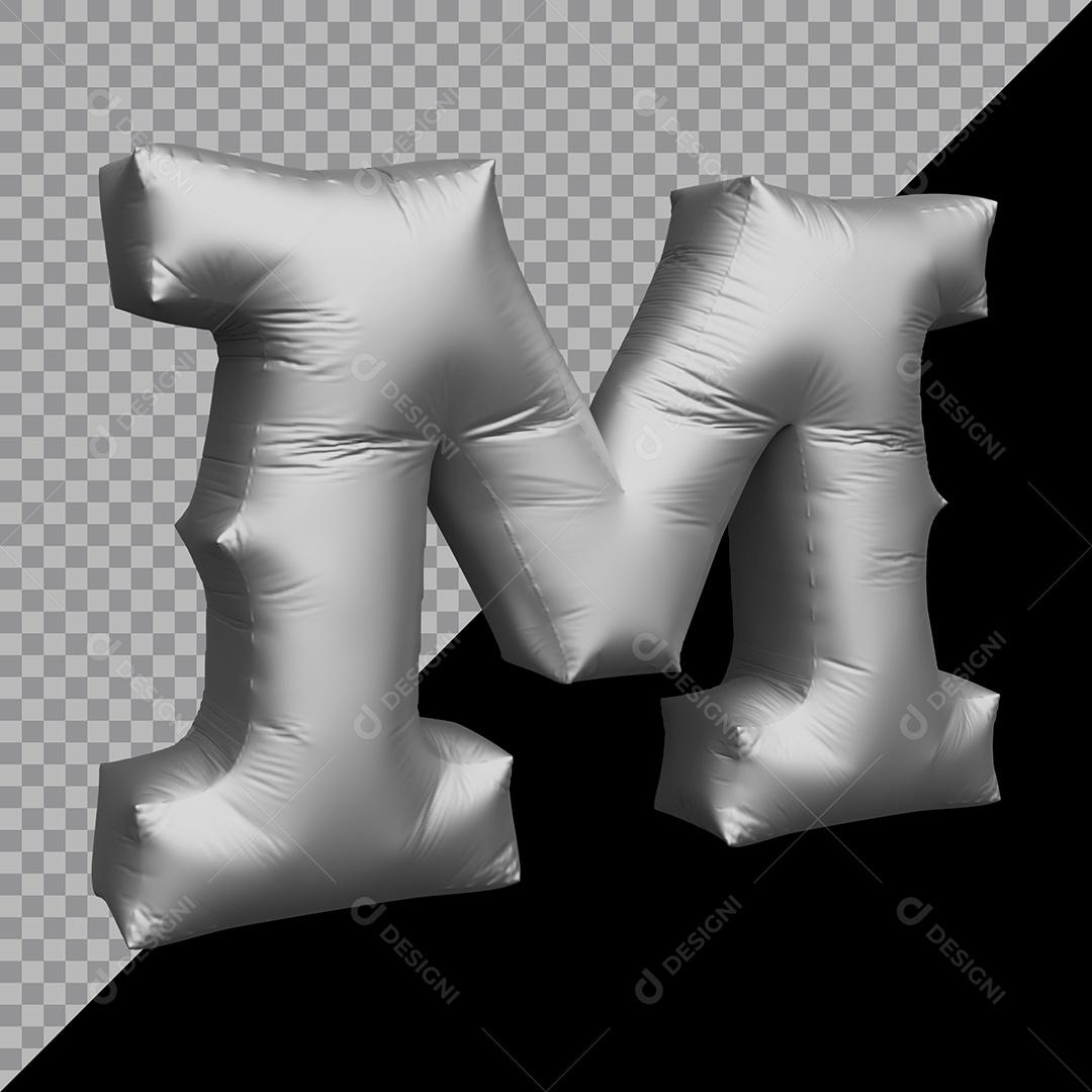 Letra M Balão Prata Elemento 3D Para Composição PSD