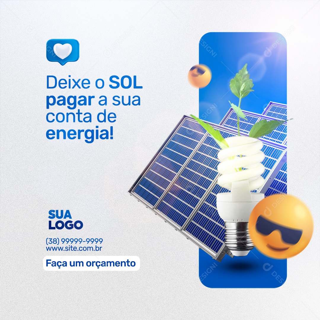 Energia Solar Deixe o Sol pagar sua Conta de Energia! Social Media PSD Editável