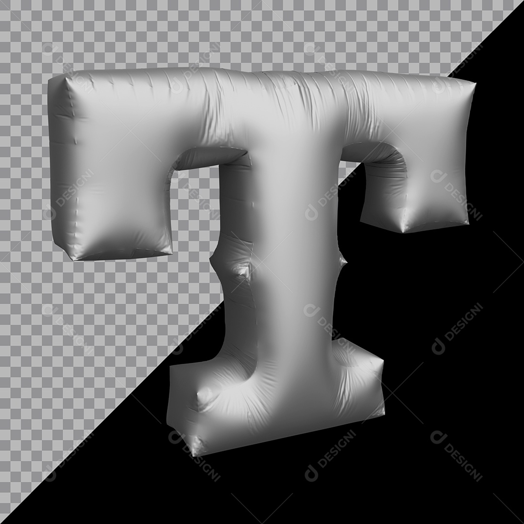 Letra T Balão Prata Elemento 3D Para Composição PSD