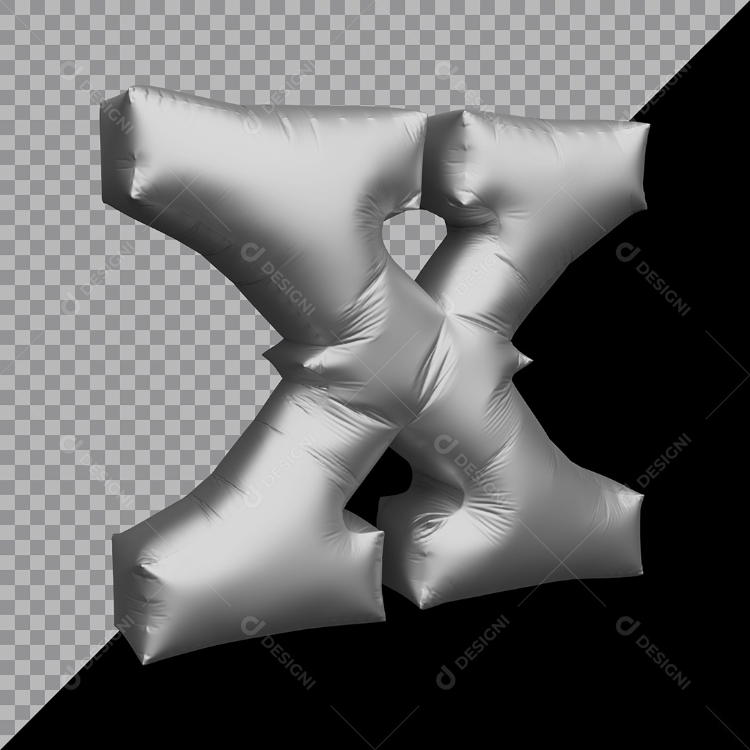 Letra X Balão Prata Elemento 3D Para Composição PSD