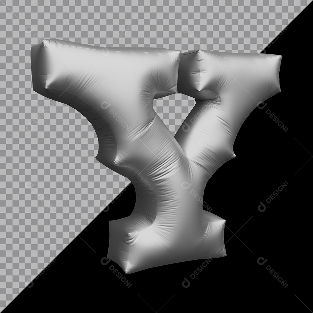 Letra Y Balão Prata Elemento 3D Para Composição PSD