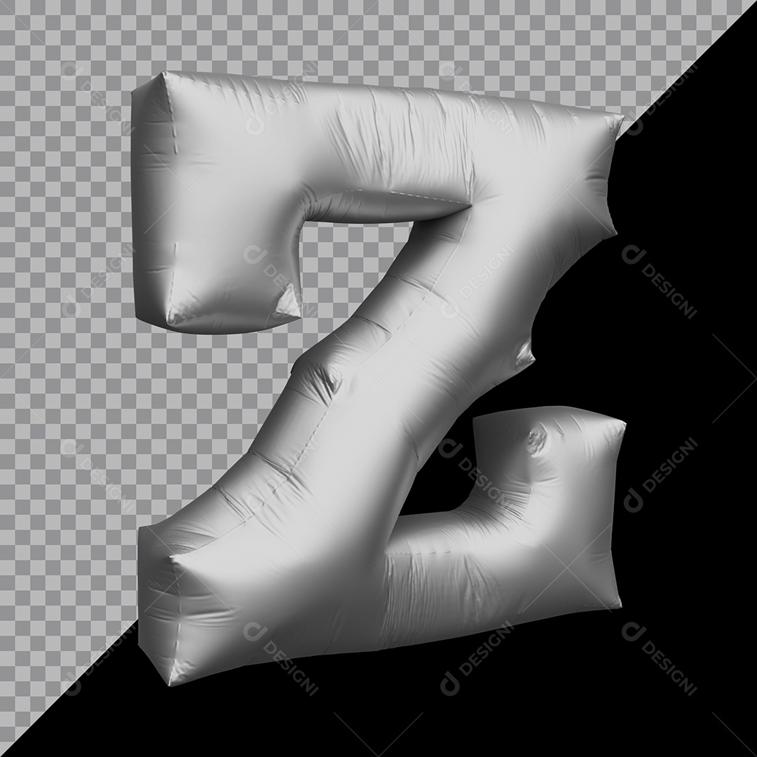 Letra Z Balão Prata Elemento 3D Para Composição PSD