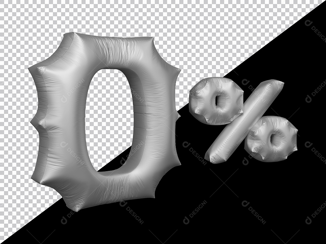 Número 0% Balão Prata Elemento 3D Para Composição PSD