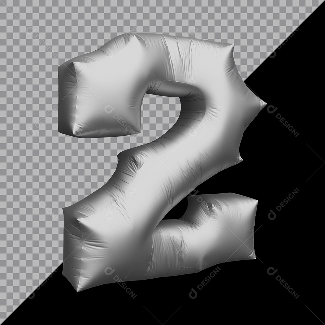 Número 2 Balão Prata Elemento 3D Para Composição PSD