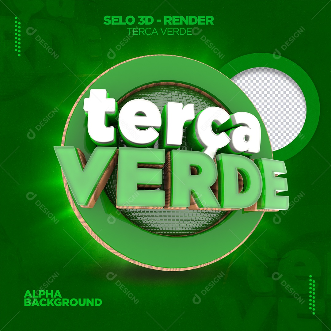 Terça Verde Selo 3D para Composição PSD