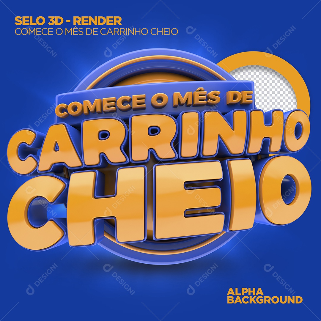 Carrinho Cheio Selo 3D Azul para Composição PSD