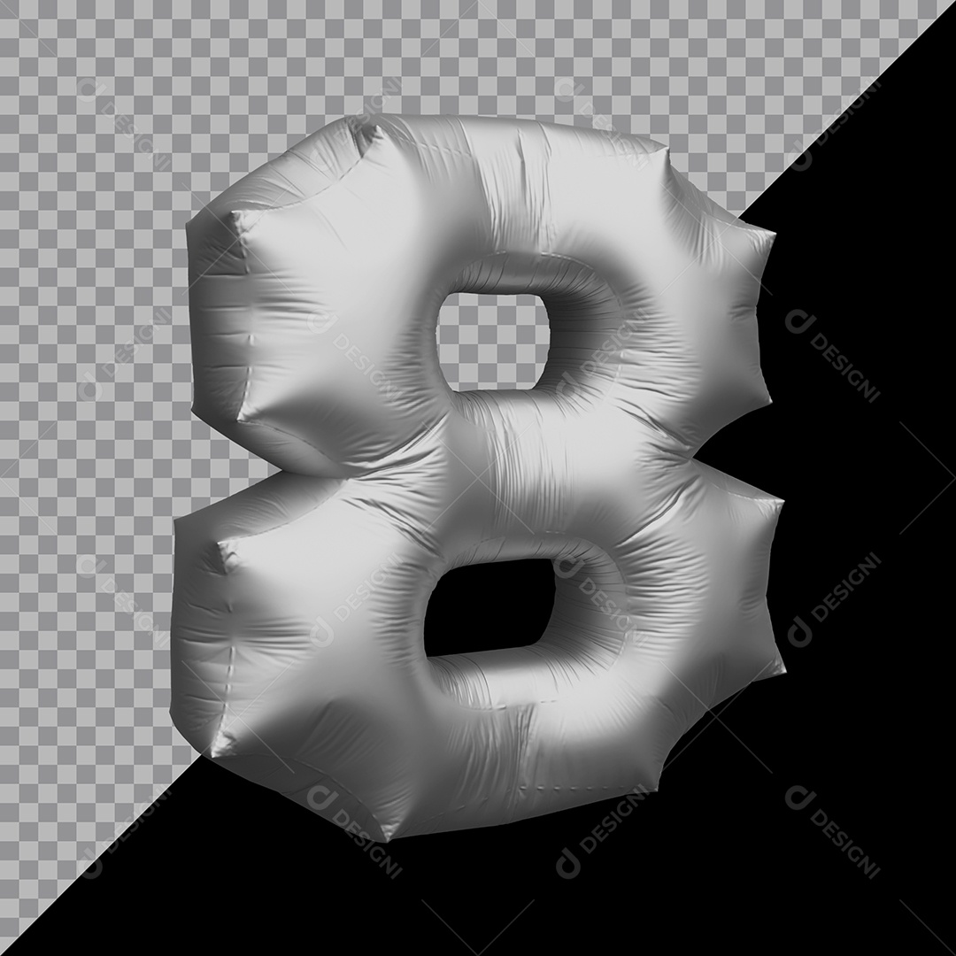 Número 8 Balão Prata Elemento 3D Para Composição PSD