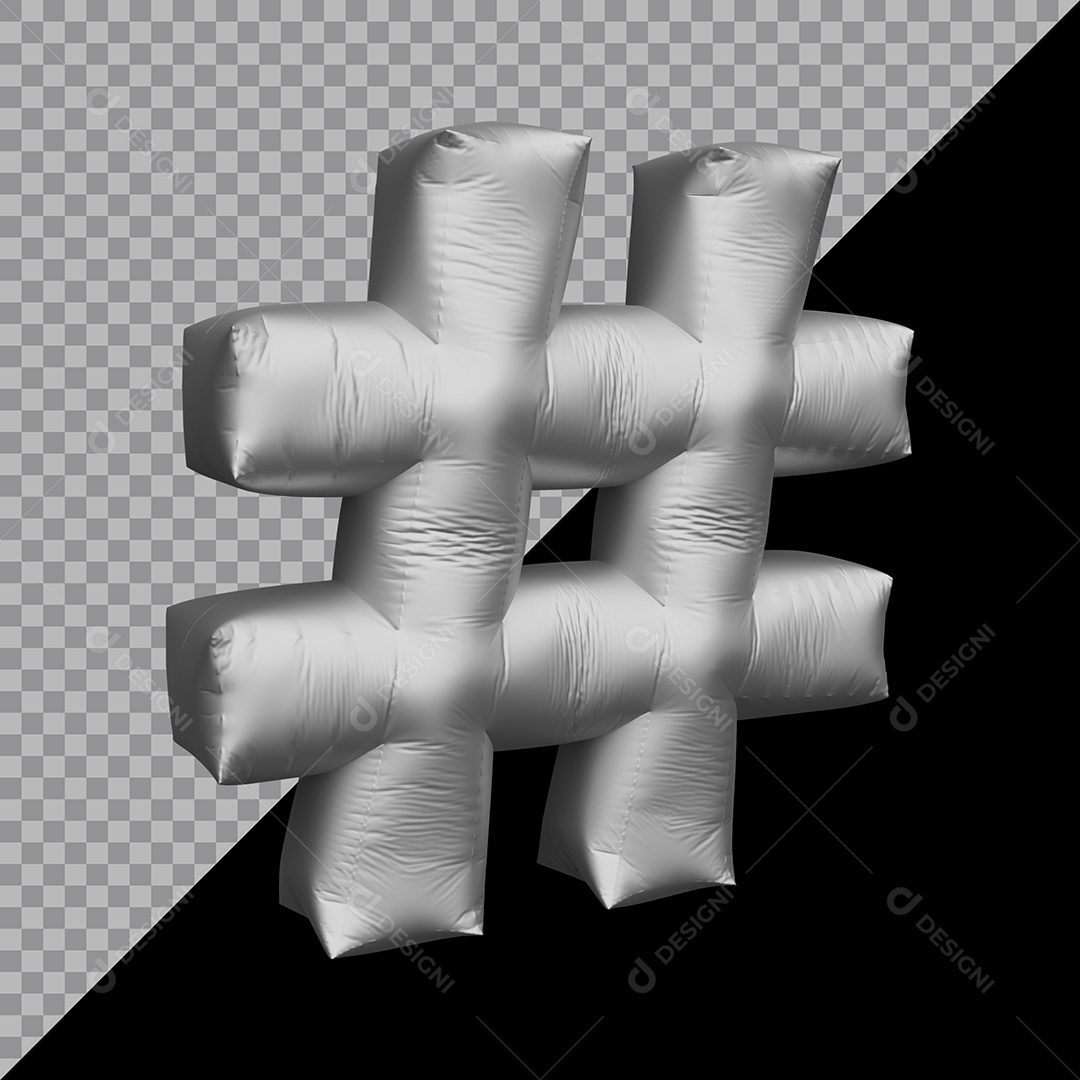Símbolo de Hashtag Balão Prata Elemento 3D Para Composição PSD