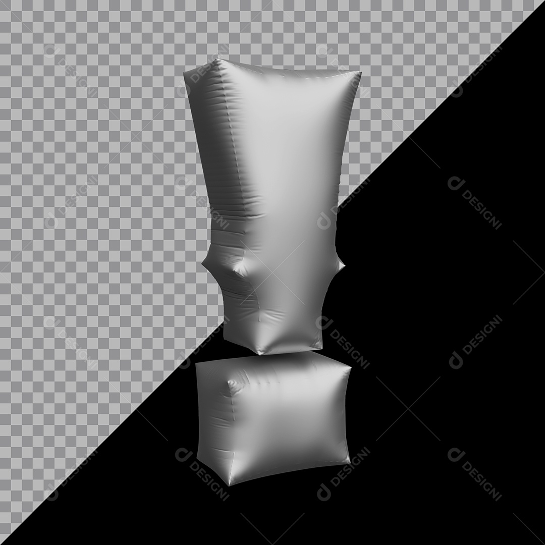Símbolo de Ponto de Exclamação Balão Prata Elemento 3D Para Composição PSD