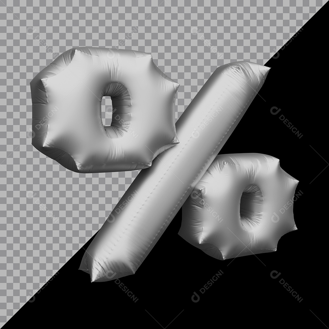 Símbolo de Porcentagem Balão Prata Elemento 3D Para Composição PSD