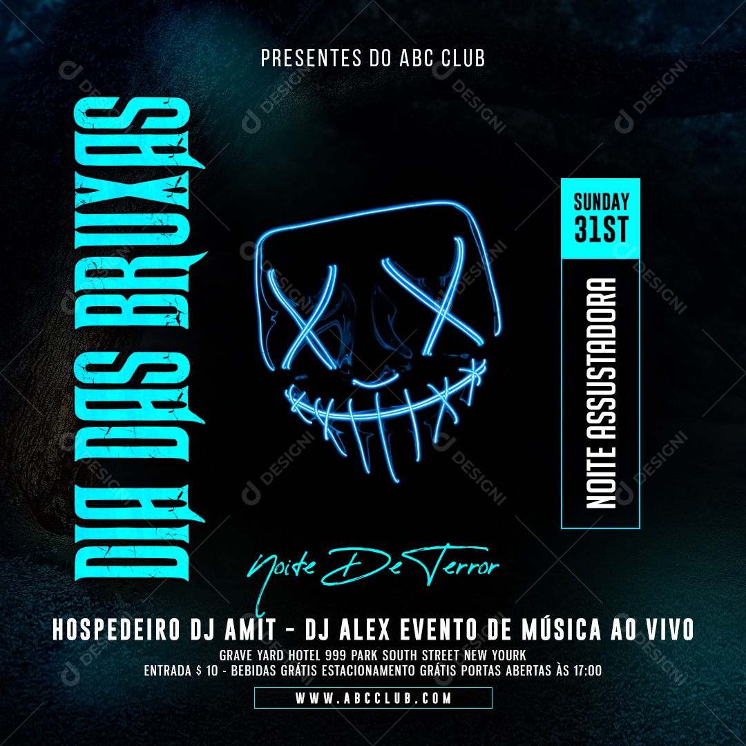 Dia das Bruxas Festa Noite de Terror Halloween Flyer Social Media PSD Editável