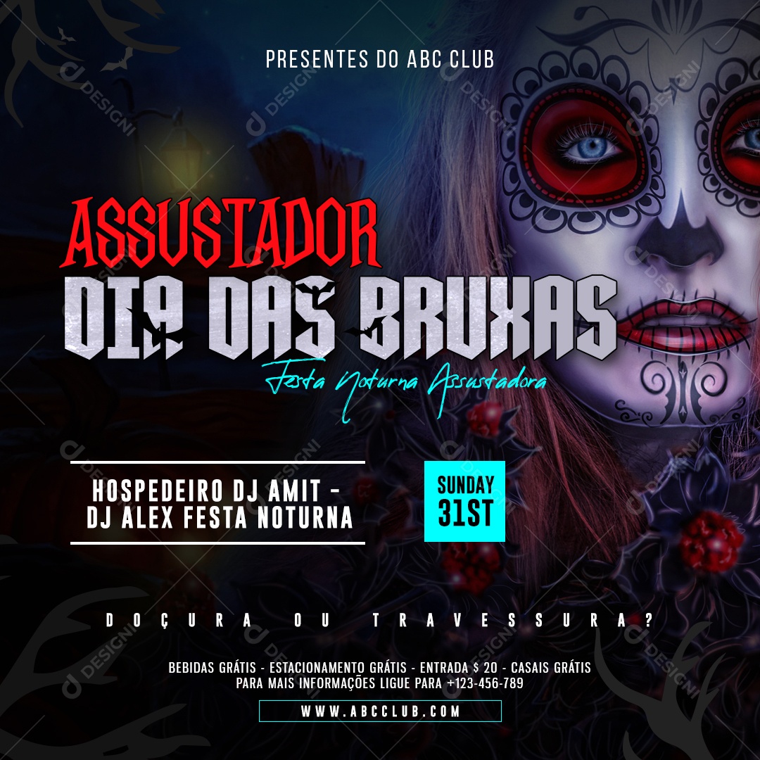 Assustador Dia das Bruxas Festa Noturna Halloween Flyer Social Media PSD Editável