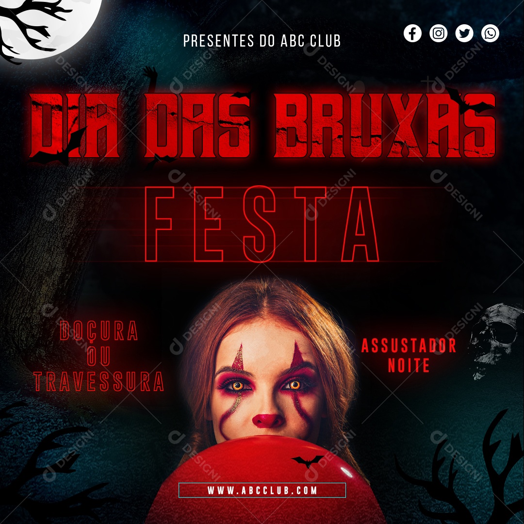 Dia das Bruxas Festa de Halloween Flyer Social Media PSD Editável