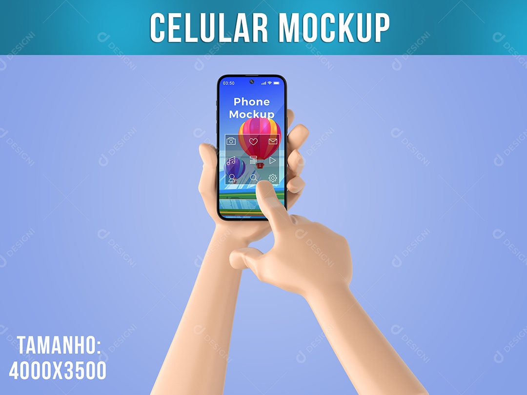 Celular Mockup em Mão Cartoon PSD