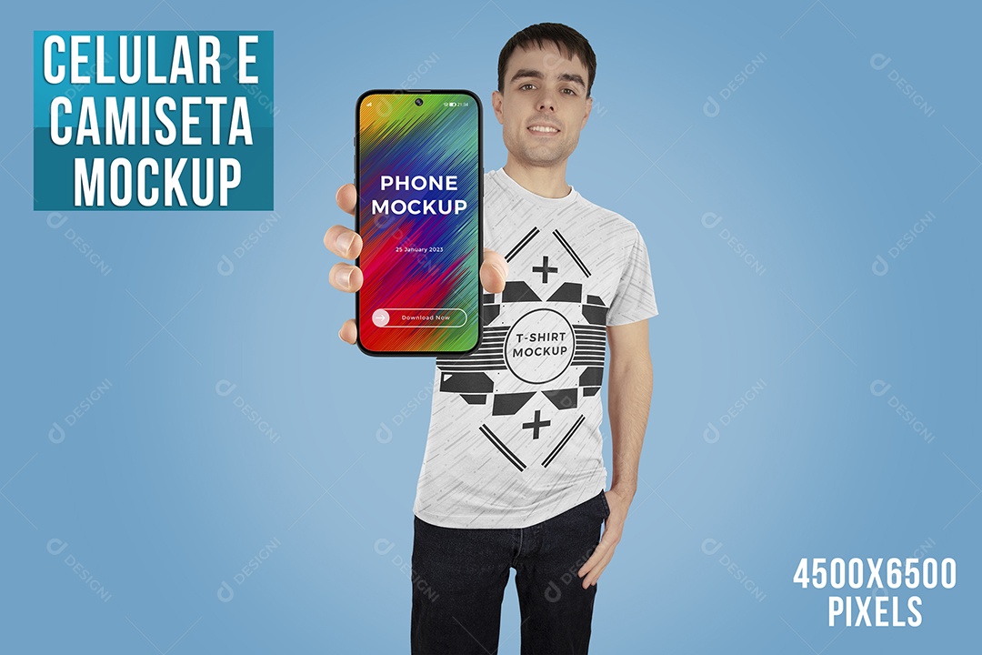 Celular Smartphone e Camiseta Mockup PSD