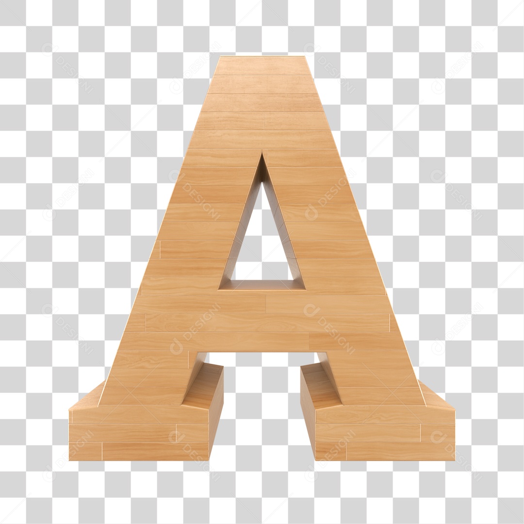 Letra A 3D Textura de Madeira Para Composição PNG Trasparente