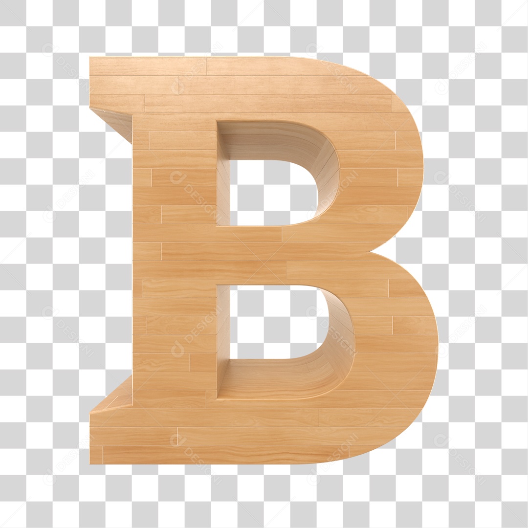 Letra B 3D Textura de Madeira Para Composição PNG Trasparente
