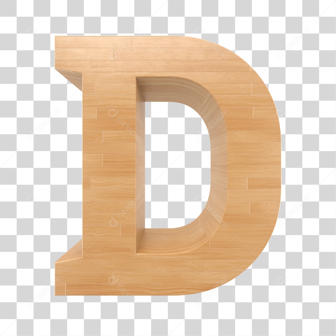 Letra D 3D Textura de Madeira Para Composição PNG Trasparente