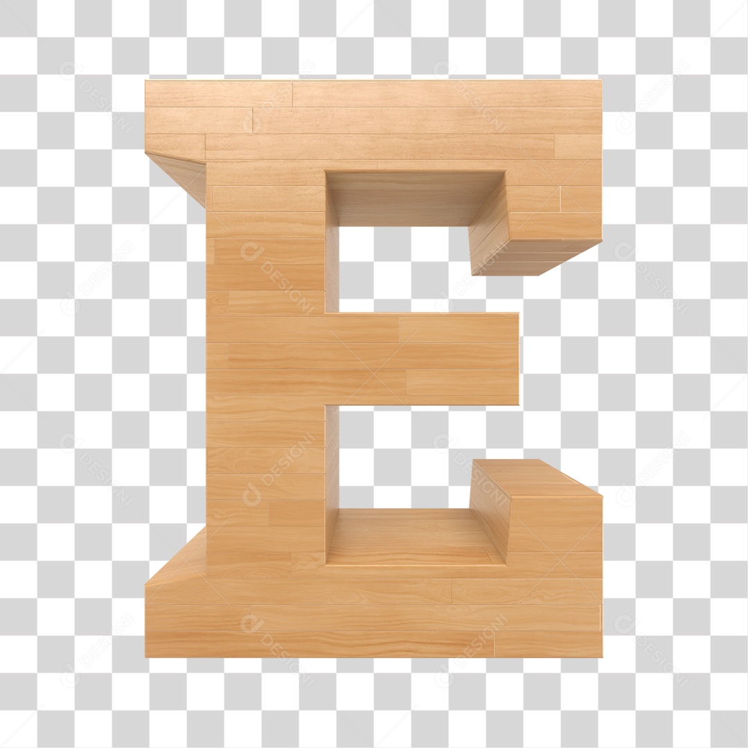 Letra E 3D Textura de Madeira Para Composição PNG Trasparente