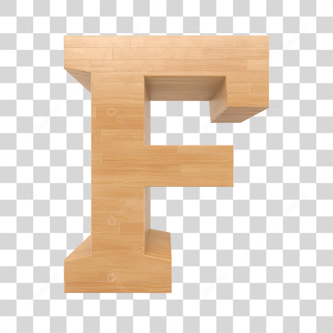 Letra F 3D Textura de Madeira Para Composição PNG Trasparente