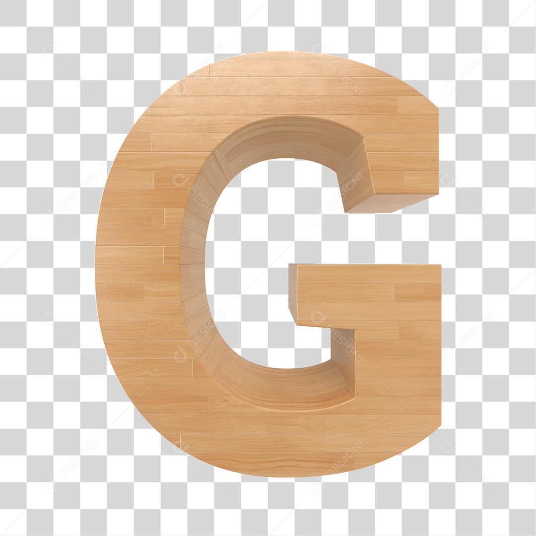 Letra G 3D Textura de Madeira Para Composição PNG Trasparente
