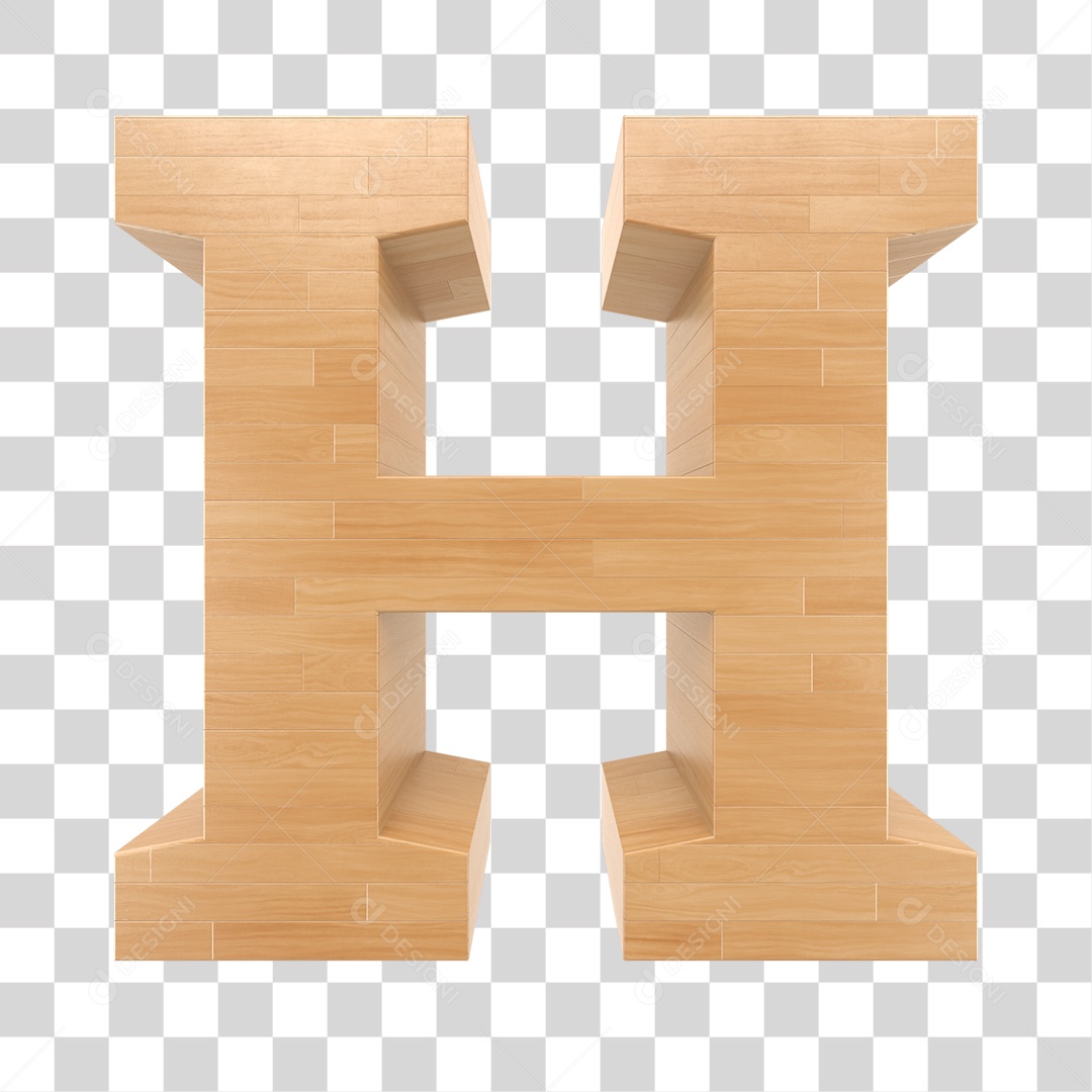 Letra H 3D Textura de Madeira Para Composição PNG Trasparente
