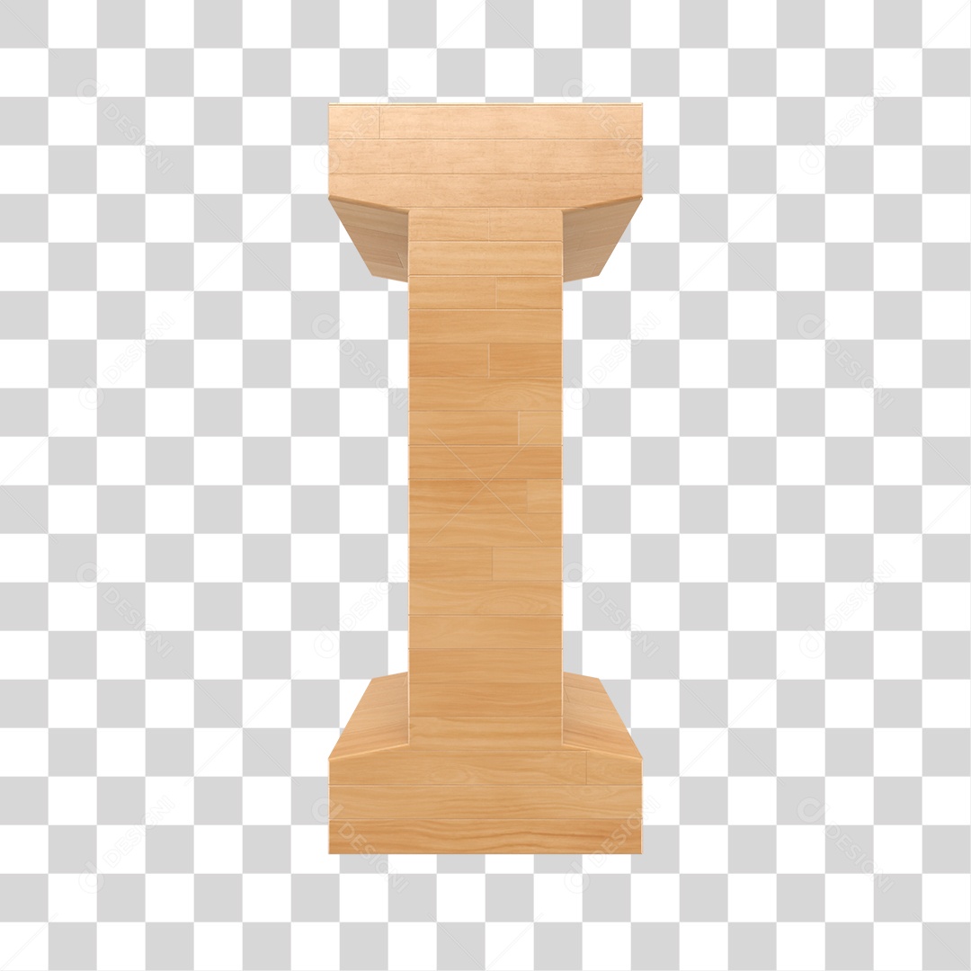 Letra I 3D Textura de Madeira Para Composição PNG Trasparente